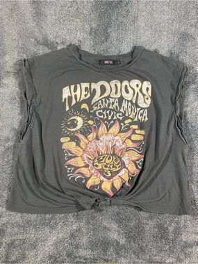 Micas Black The Doors Graphic Crop Tee with Sunflower Print